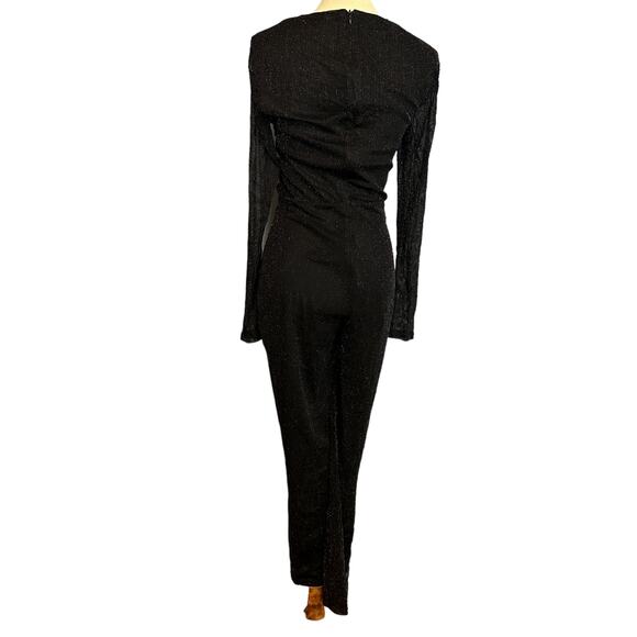 NBD Black Catsuit  Jumpsuit MEDIUM Glitter Cocktail Designer Revolve $228 NEW - Picture 6 of 9